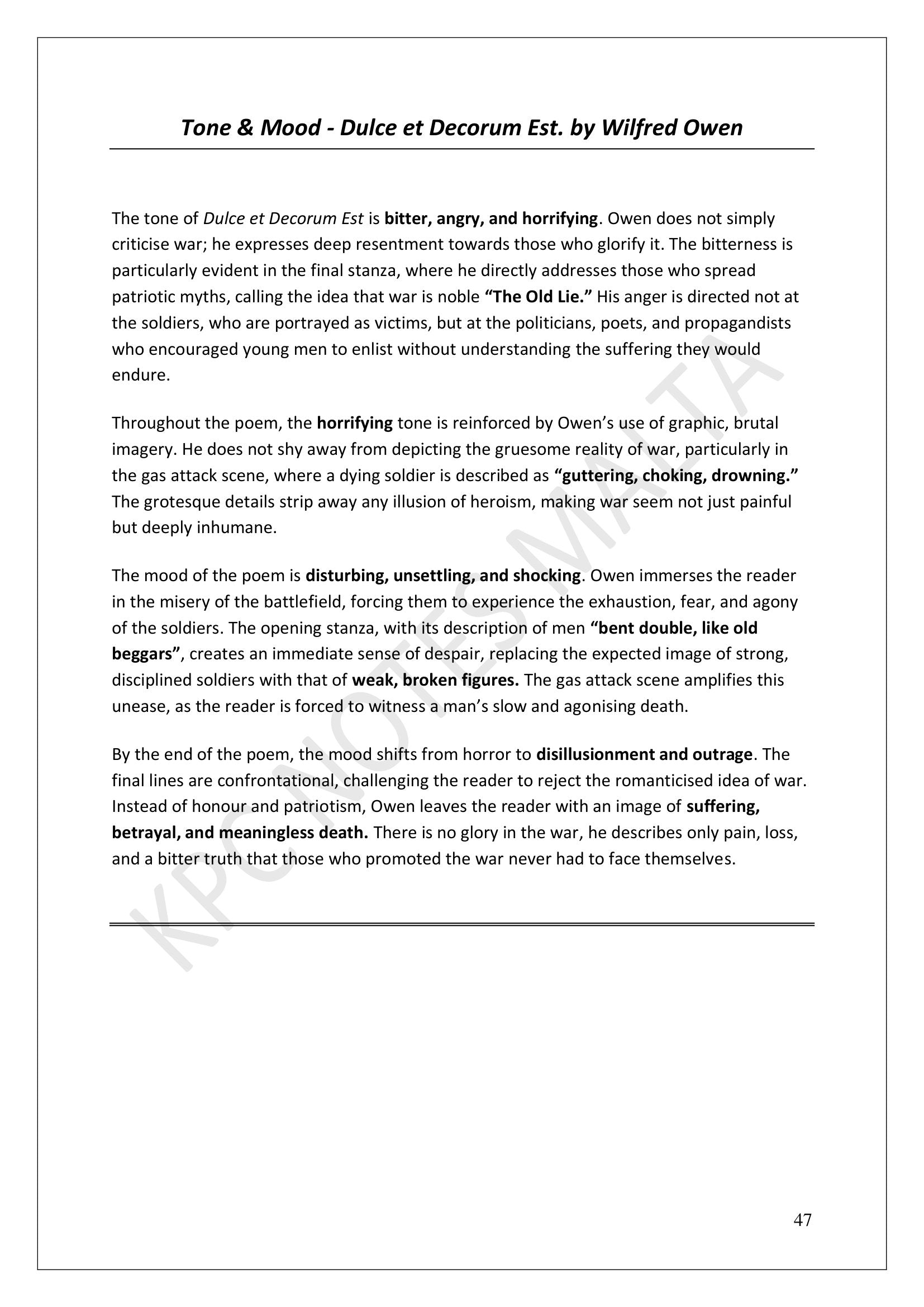 Dulce et Decorum Est: tone and mood, and the Old Lie (page 47)