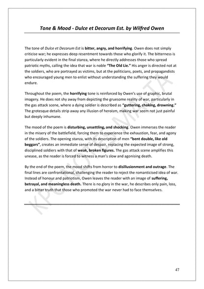 Dulce et Decorum Est: tone and mood, and the Old Lie (page 47)