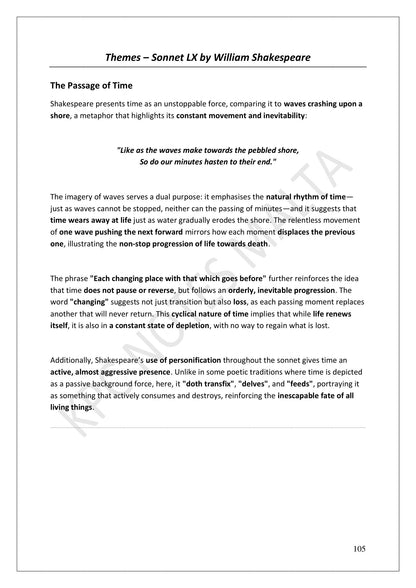 Sonnet LX: themes, the passage of time (page 105)