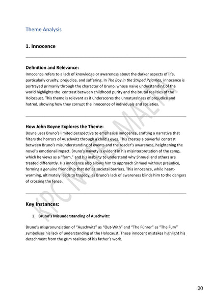 Theme Analysis: innocence, defined and then traced through the novel (page 20)