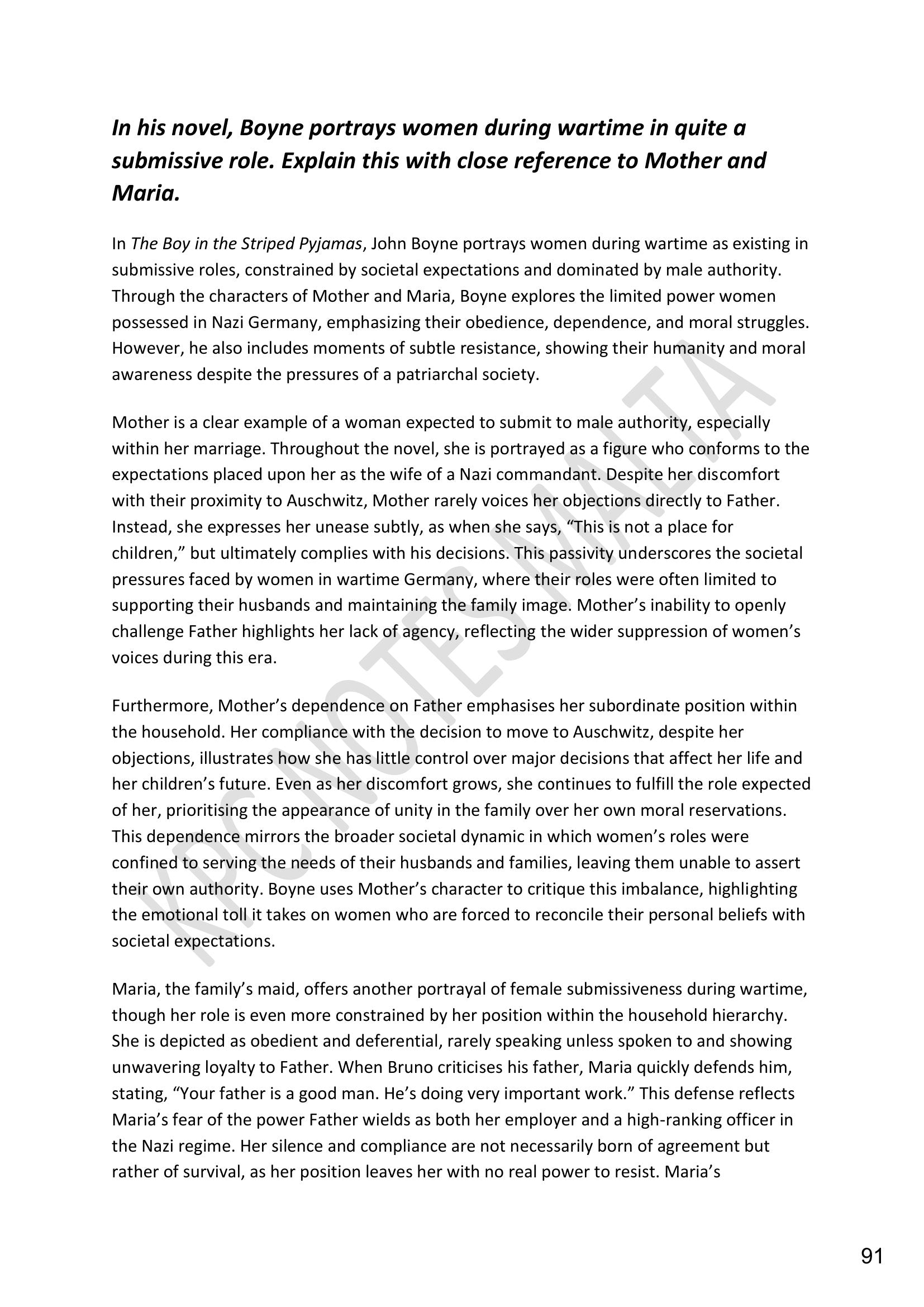 Model Essays: a full essay on how Boyne presents Mother and Maria (page 91)