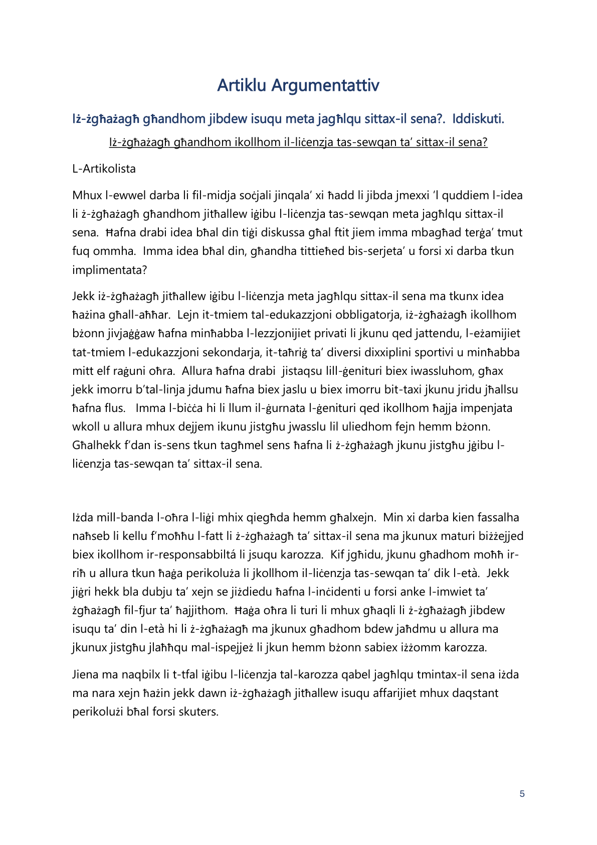 Year 9 | Il-Malti - Noti, Taħriġ u Tweġibiet