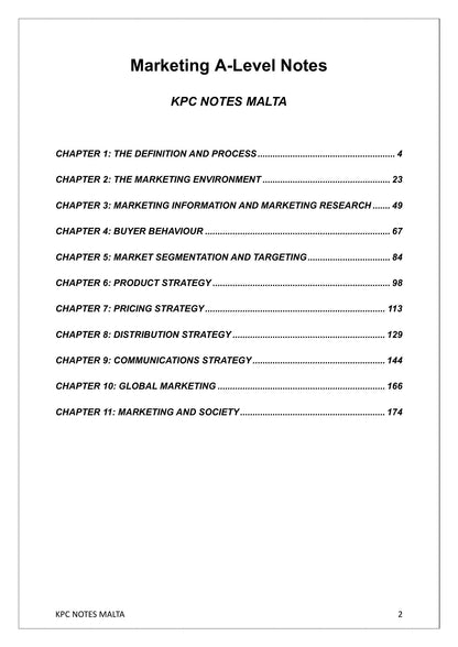 Contents: notes pack table of contents (notes page 2)