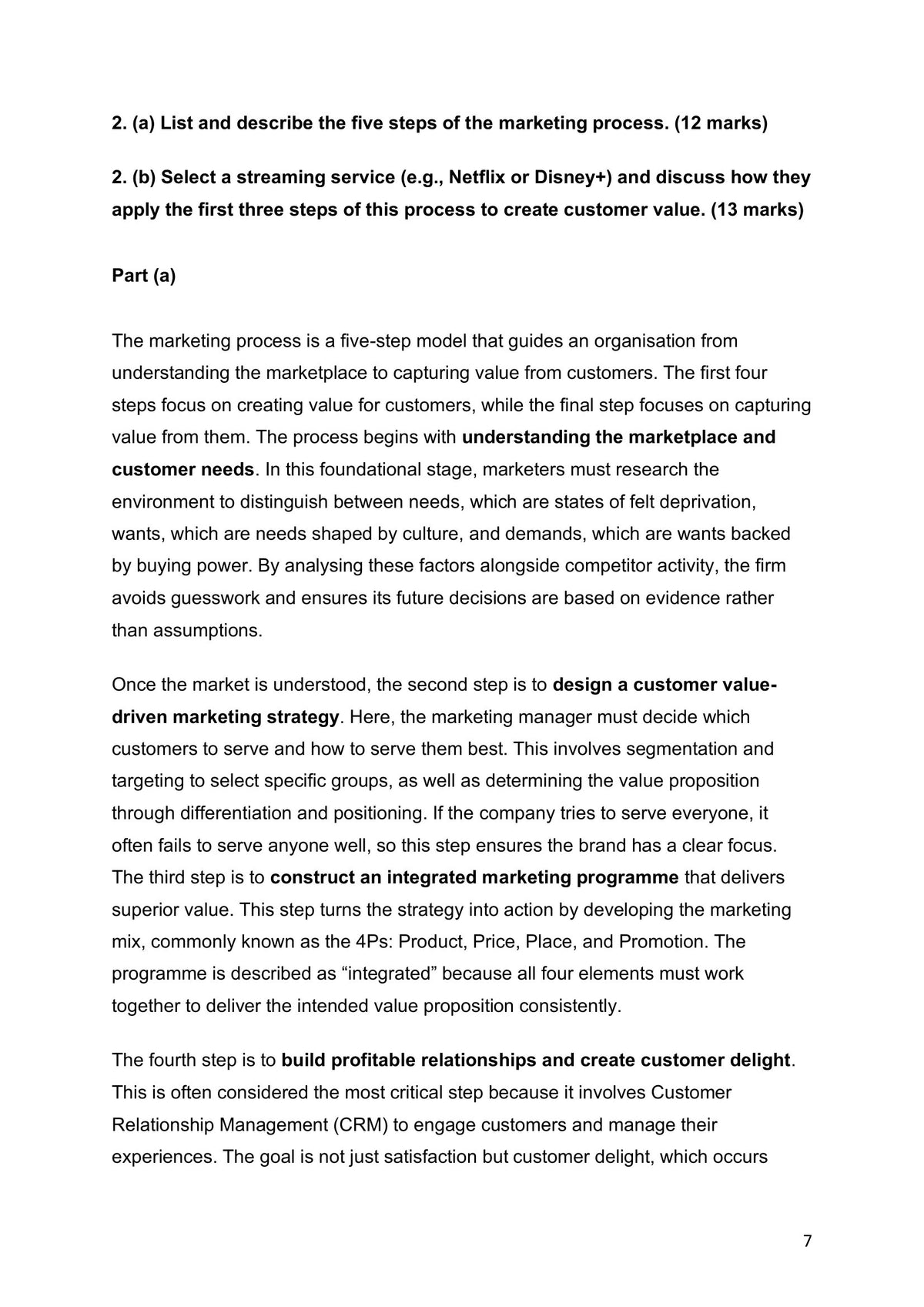 The Definition and Process: model essay on the five steps of the marketing process (model essays page 7)