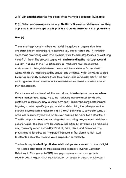 The Definition and Process: model essay on the five steps of the marketing process (model essays page 7)