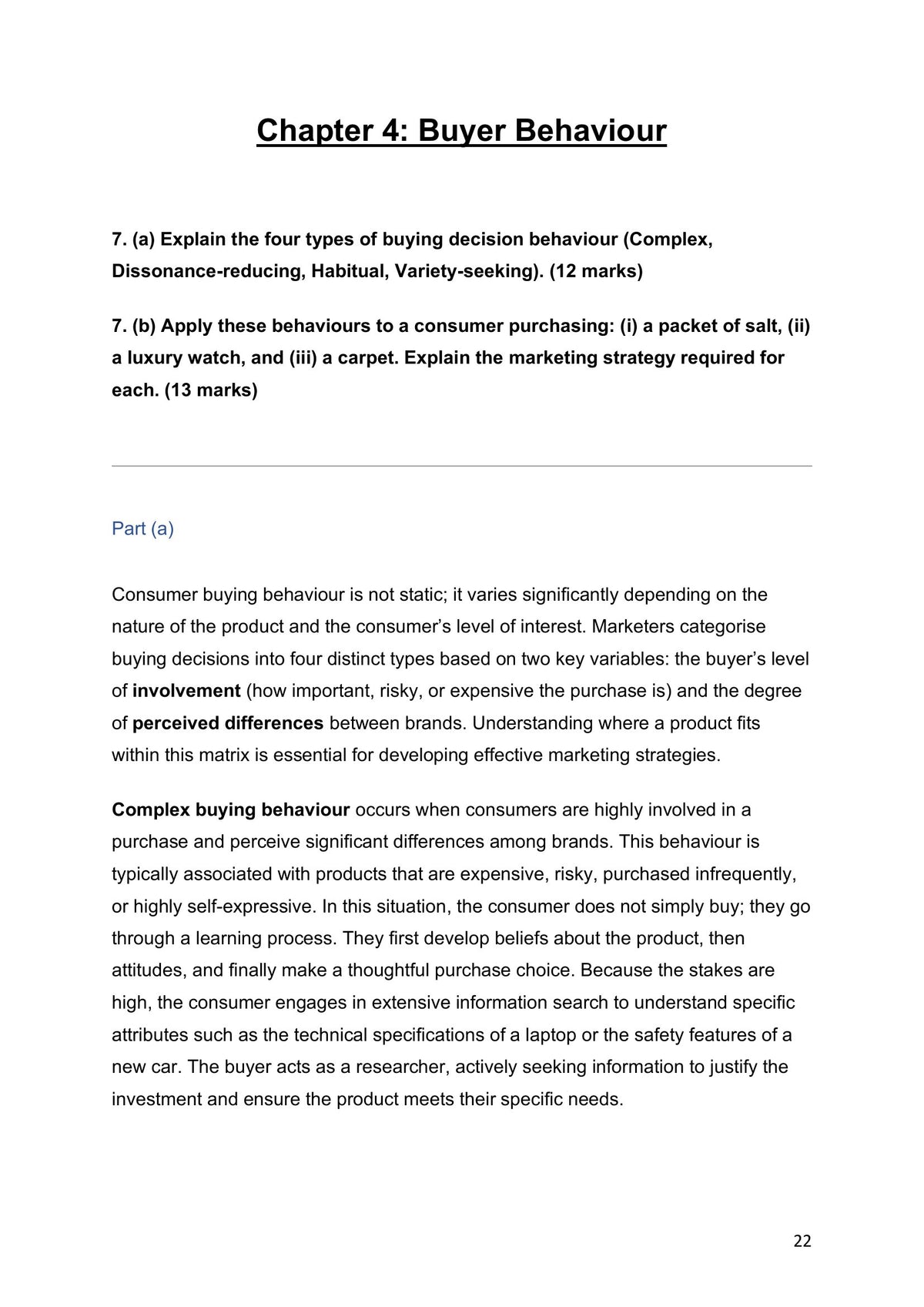 Buyer Behaviour: model essay on the four types of buying decision behaviour (model essays page 22)