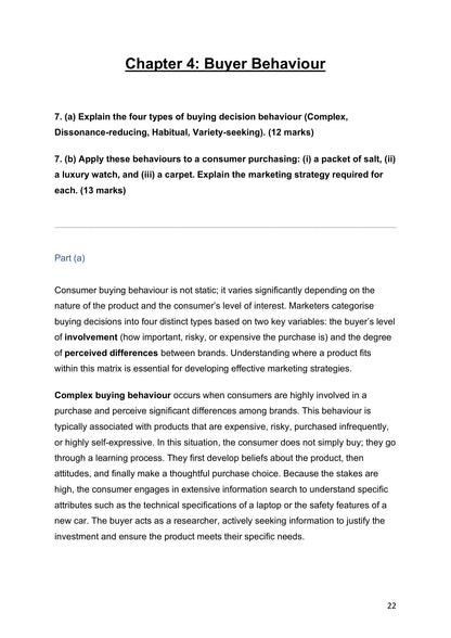 Buyer Behaviour: model essay on the four types of buying decision behaviour (model essays page 22)