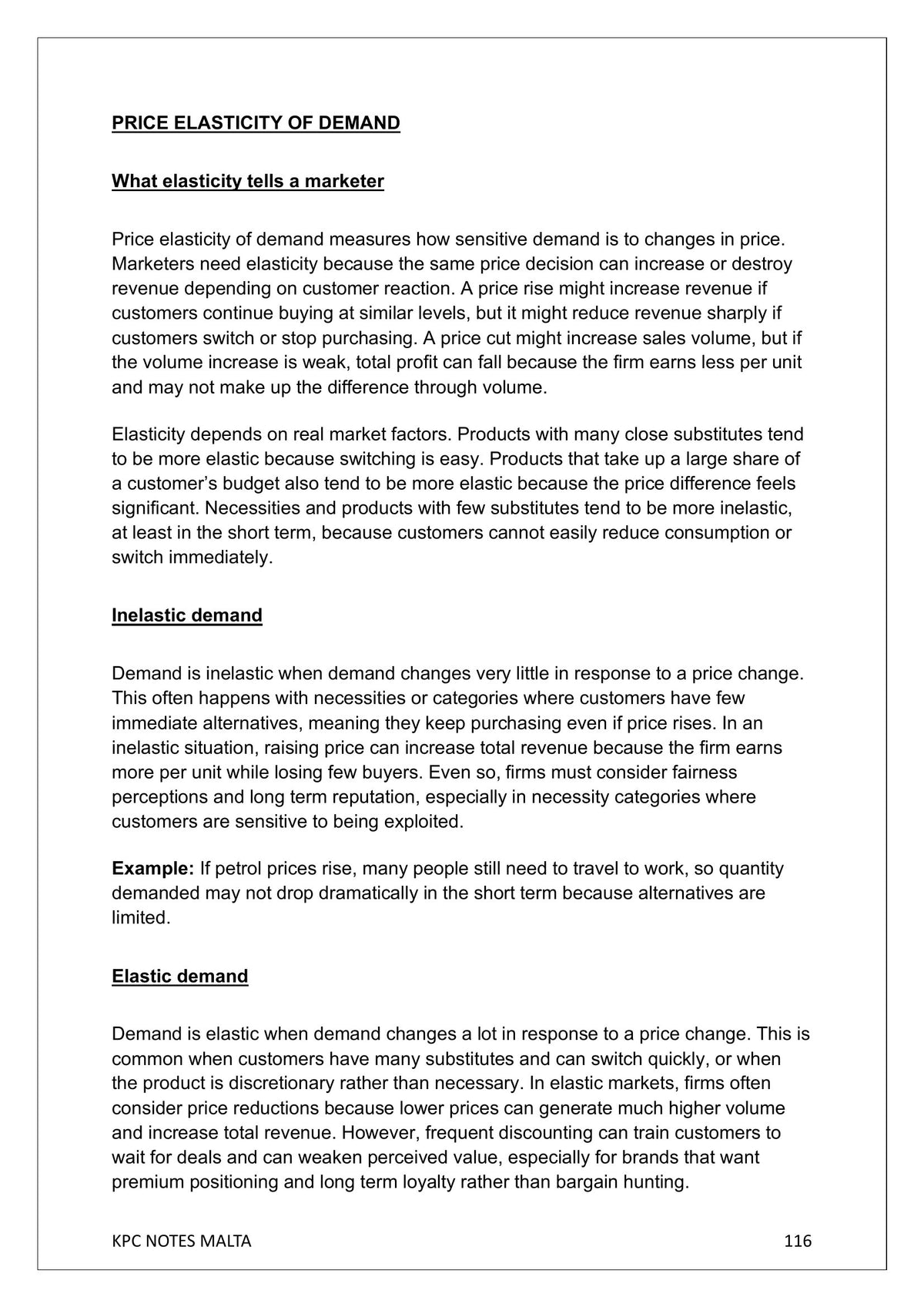 Pricing Strategy: price elasticity of demand (notes page 116)