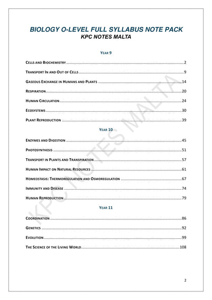 Contents: all 18 topics, grouped by Year 9, Year 10 and Year 11 (page 2)