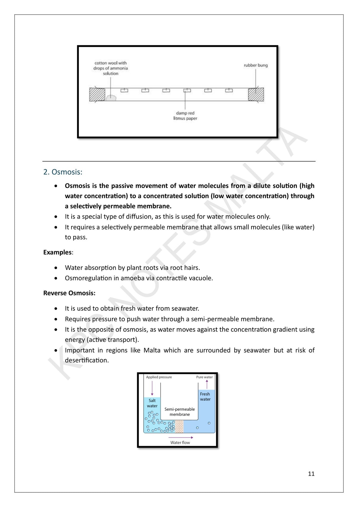 Year 9: osmosis, and reverse osmosis explained through Malta's own water supply (page 11)