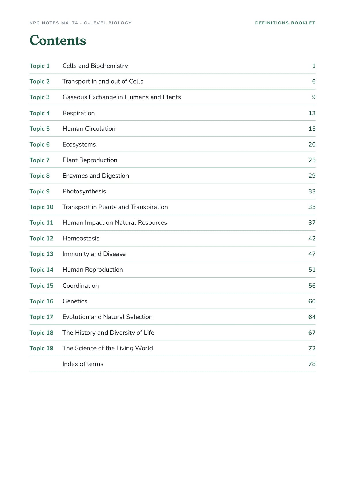 Contents: all 19 topics with page numbers, plus the A to Z index