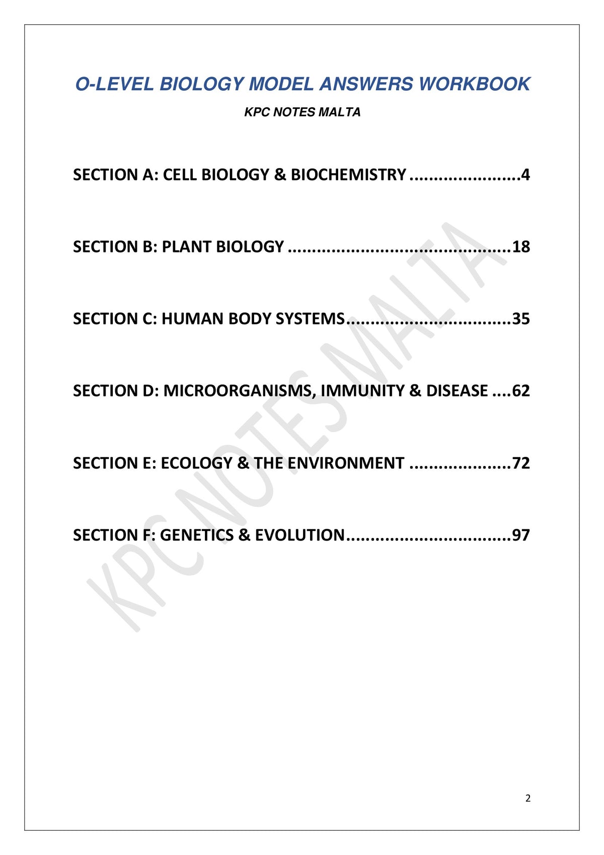 Contents: the six syllabus sections, from Cell Biology to Genetics and Evolution (page 2)