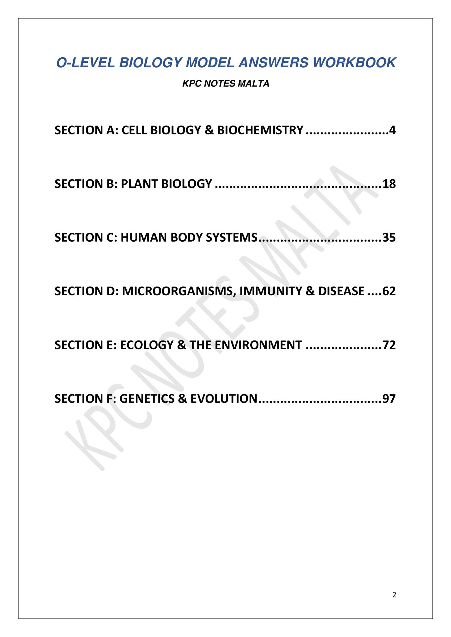 Contents: the six syllabus sections, from Cell Biology to Genetics and Evolution (page 2)