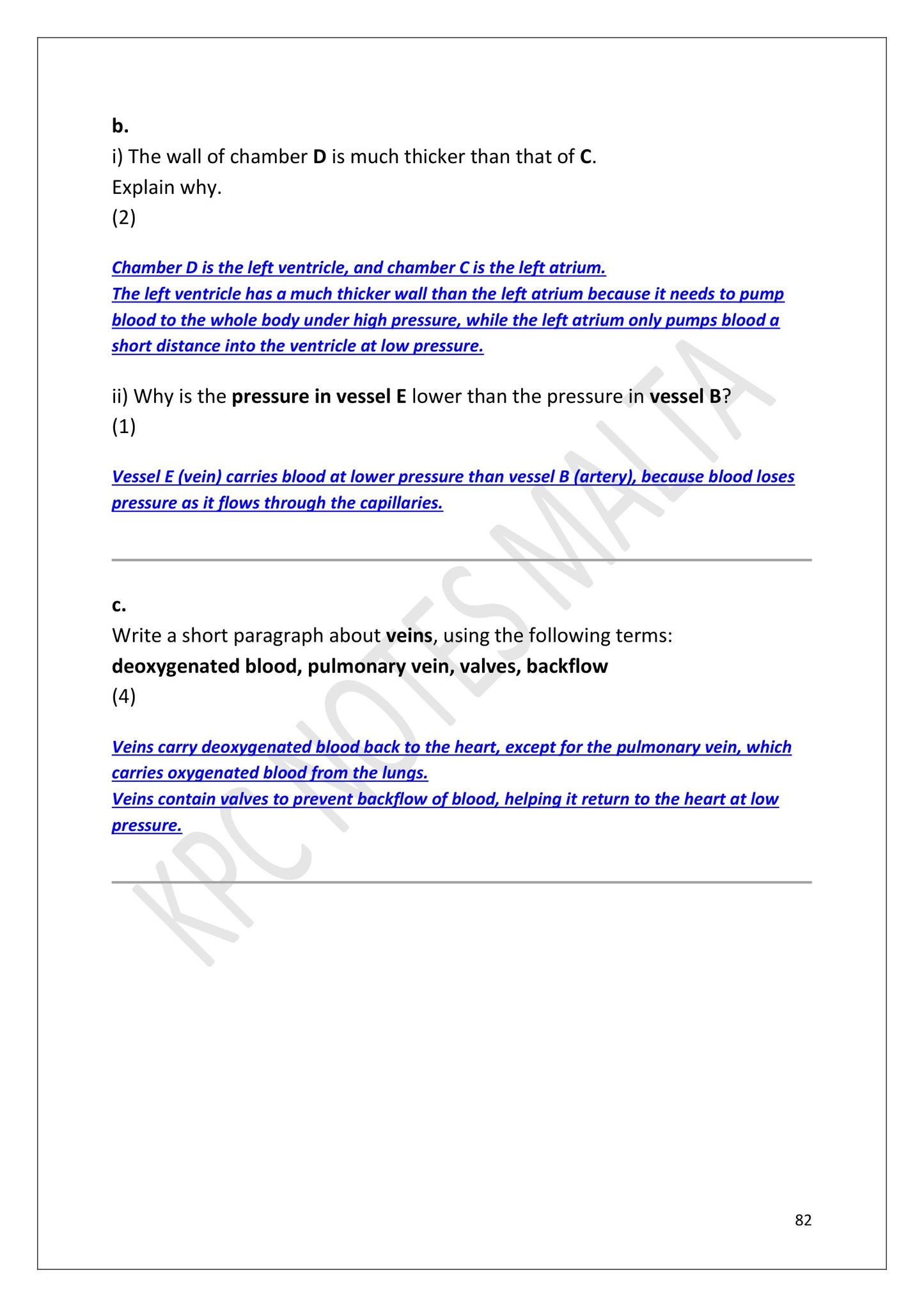 Answers: the heart questions answered, including why the left ventricle wall is thicker (page 82)