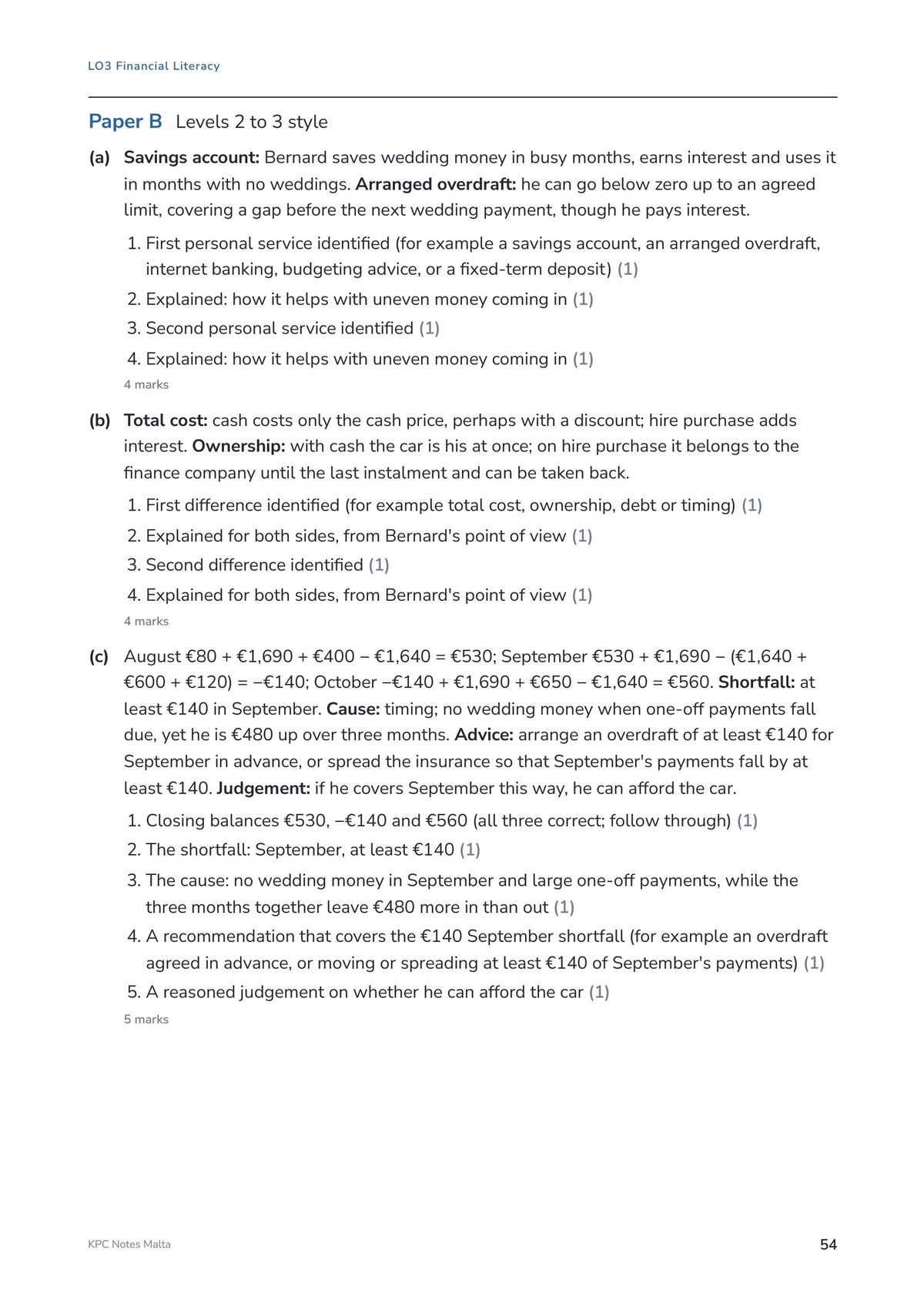 Answer book: model answers for a full Level 2 to 3 practice paper (page 54)
