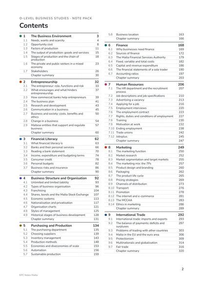 Note Pack: contents, all 9 learning outcomes and 80 sections on one page (page 2)