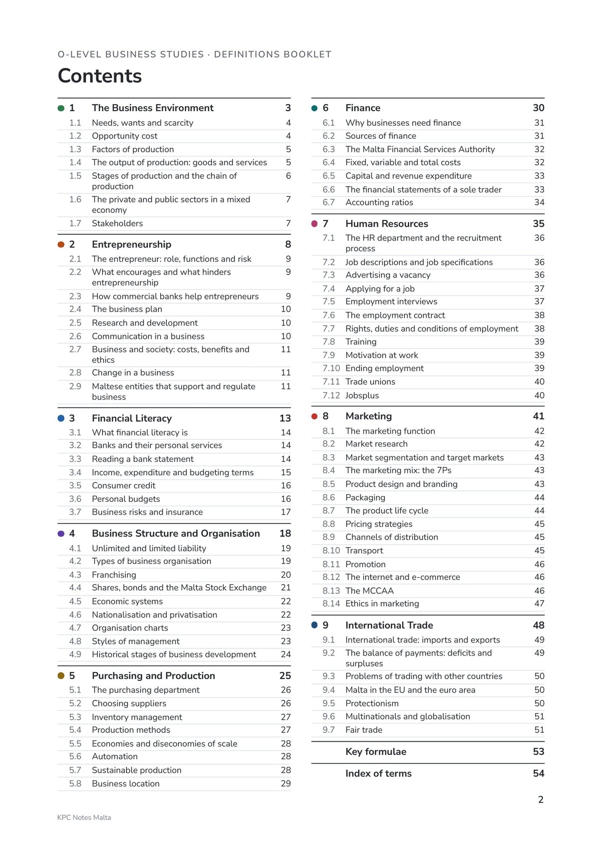 Quick Review Booklet: contents, every section on one page (page 2)