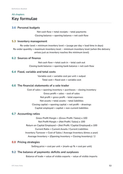 Quick Review Booklet: every key formula on one page (page 53)