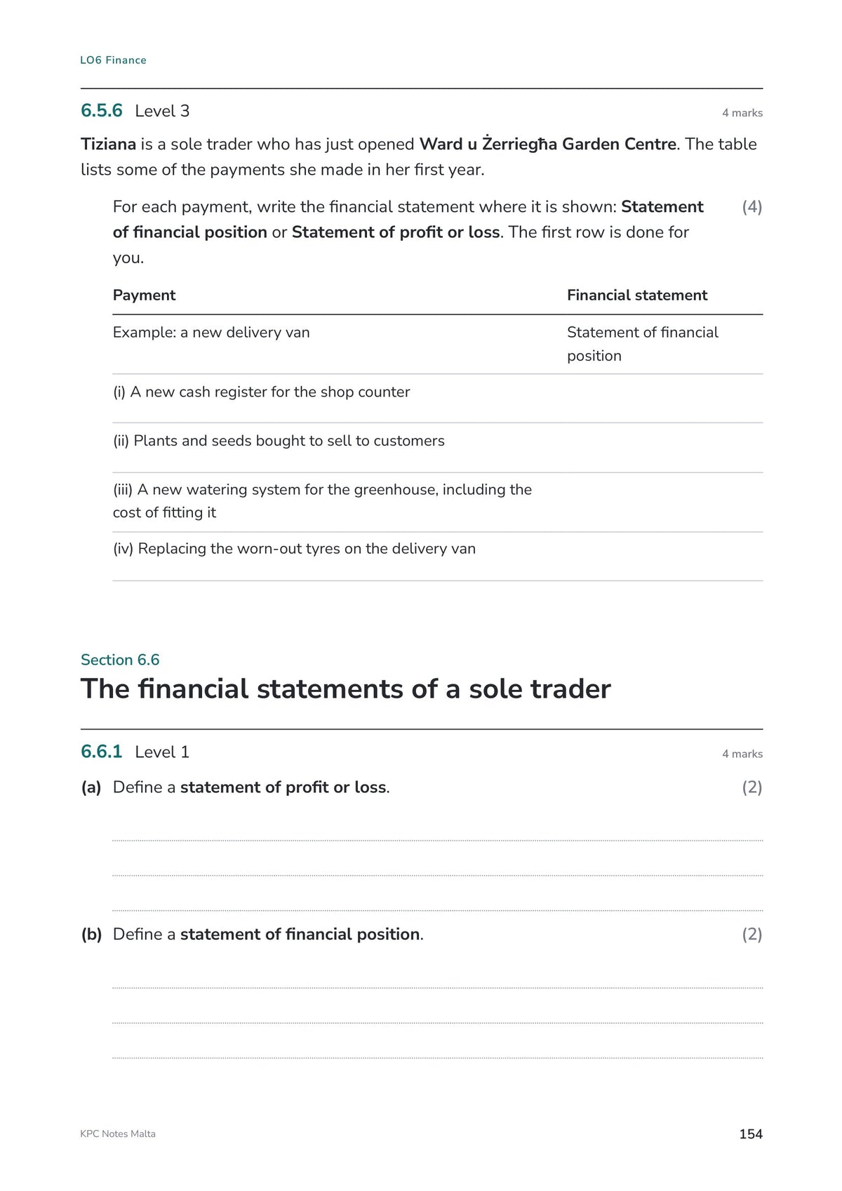 Workbook: classifying payments and defining the financial statements (page 154)