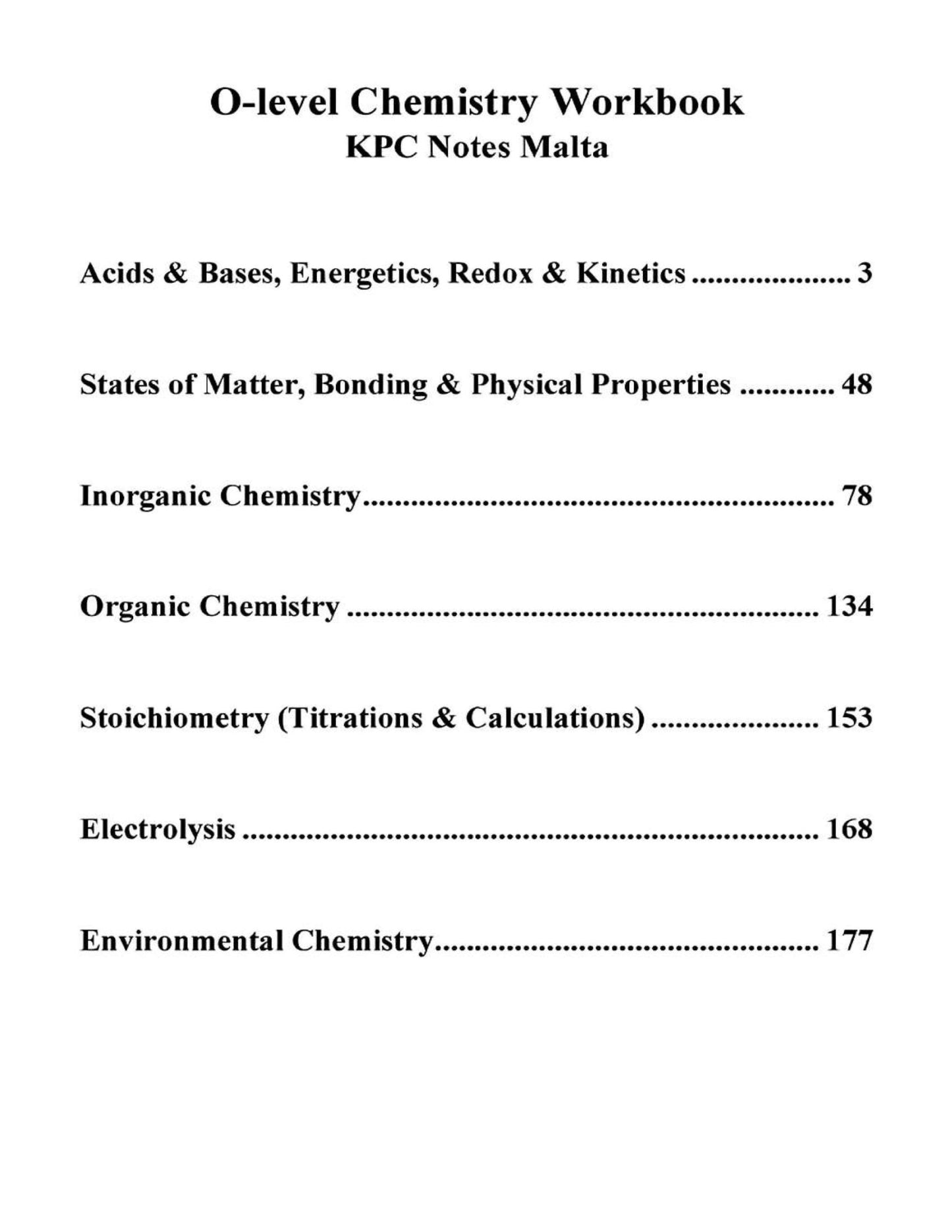 Contents: the seven question sections, from acids and bases to environmental chemistry