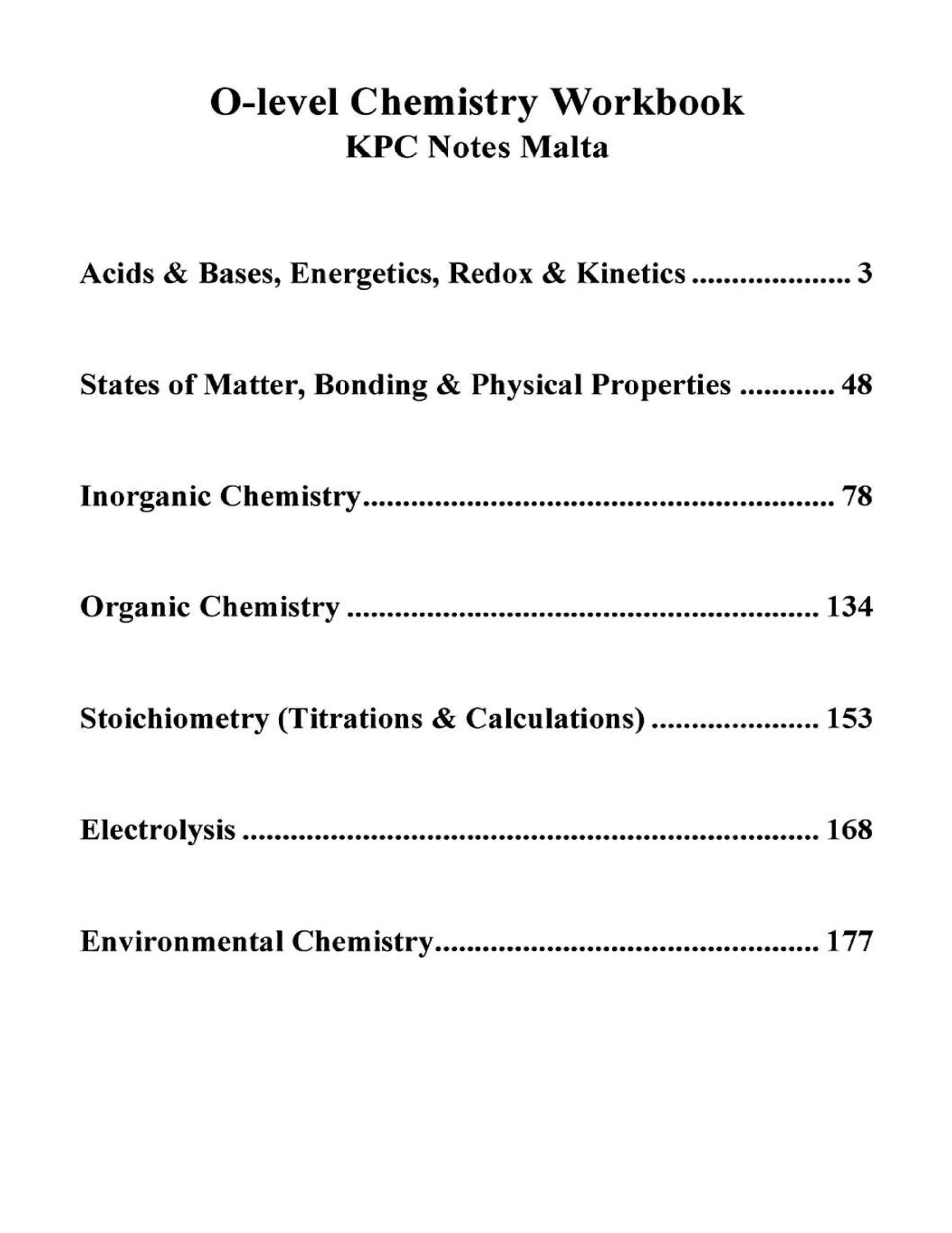 Contents: the seven question sections, from acids and bases to environmental chemistry