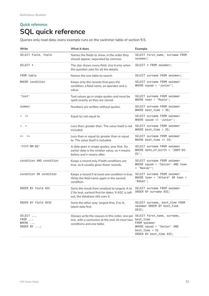 Quick Review Booklet: the SQL quick reference (page 51)