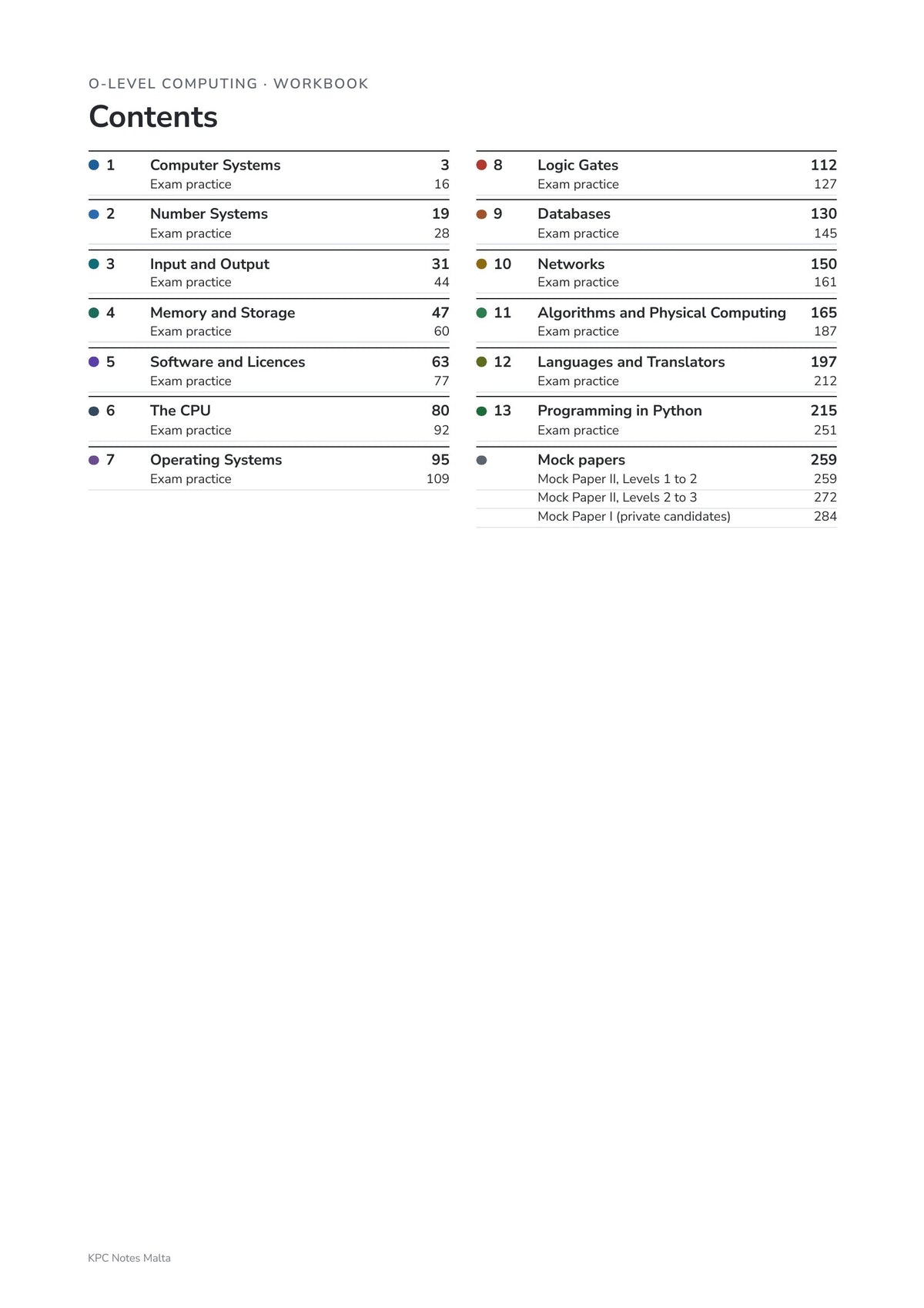 Workbook: contents, practice for every chapter plus three mock papers (page 2)
