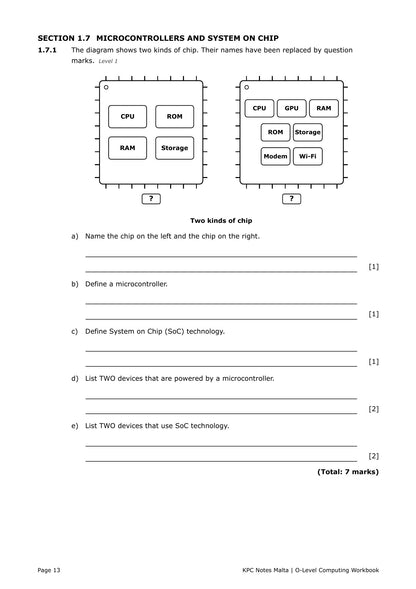 Workbook: questions on microcontrollers and System on Chip from labelled diagrams (page 13)