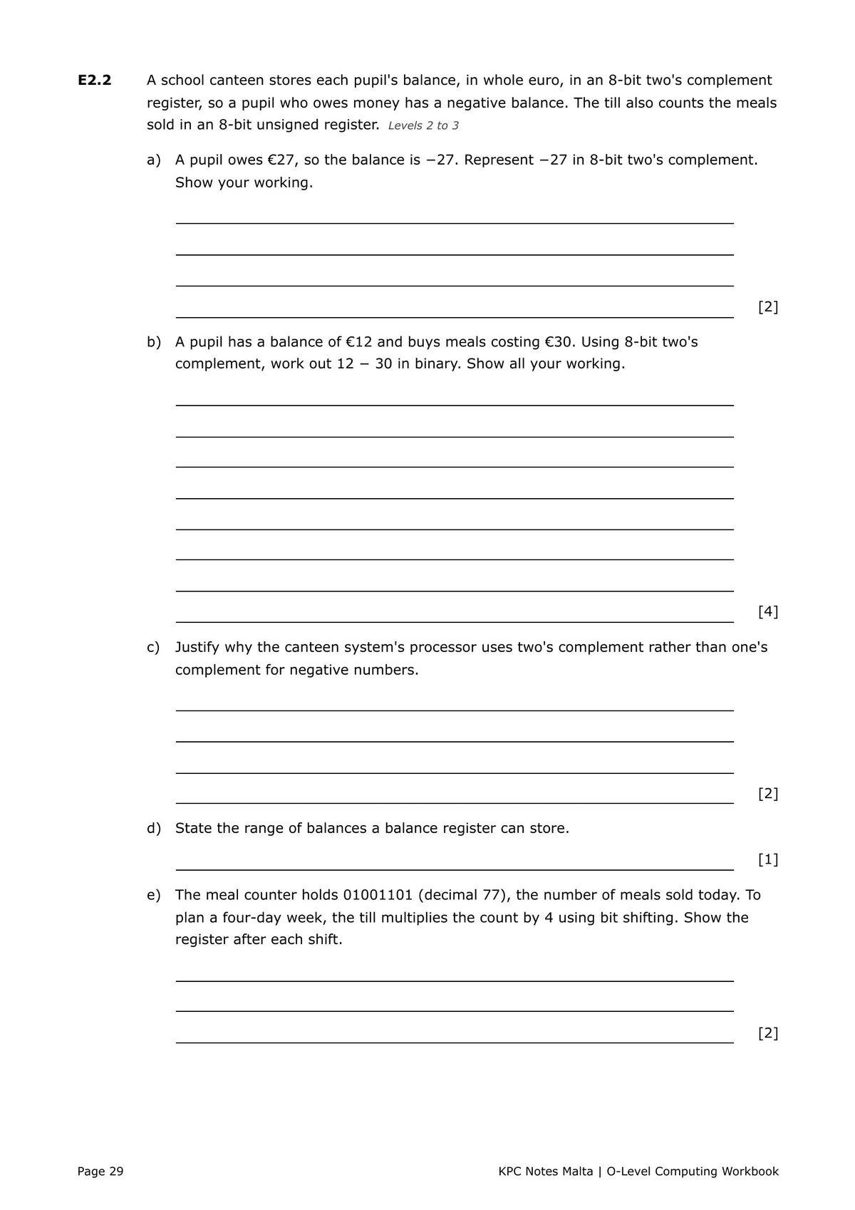 Workbook: binary and two's complement questions (page 29)