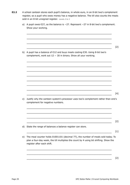 Workbook: binary and two's complement questions (page 29)
