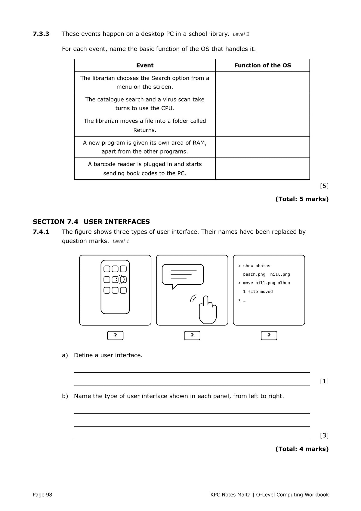 Workbook: operating system functions and user interfaces (page 98)