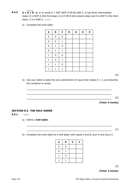 Workbook: logic gates, truth tables and the half adder (page 123)