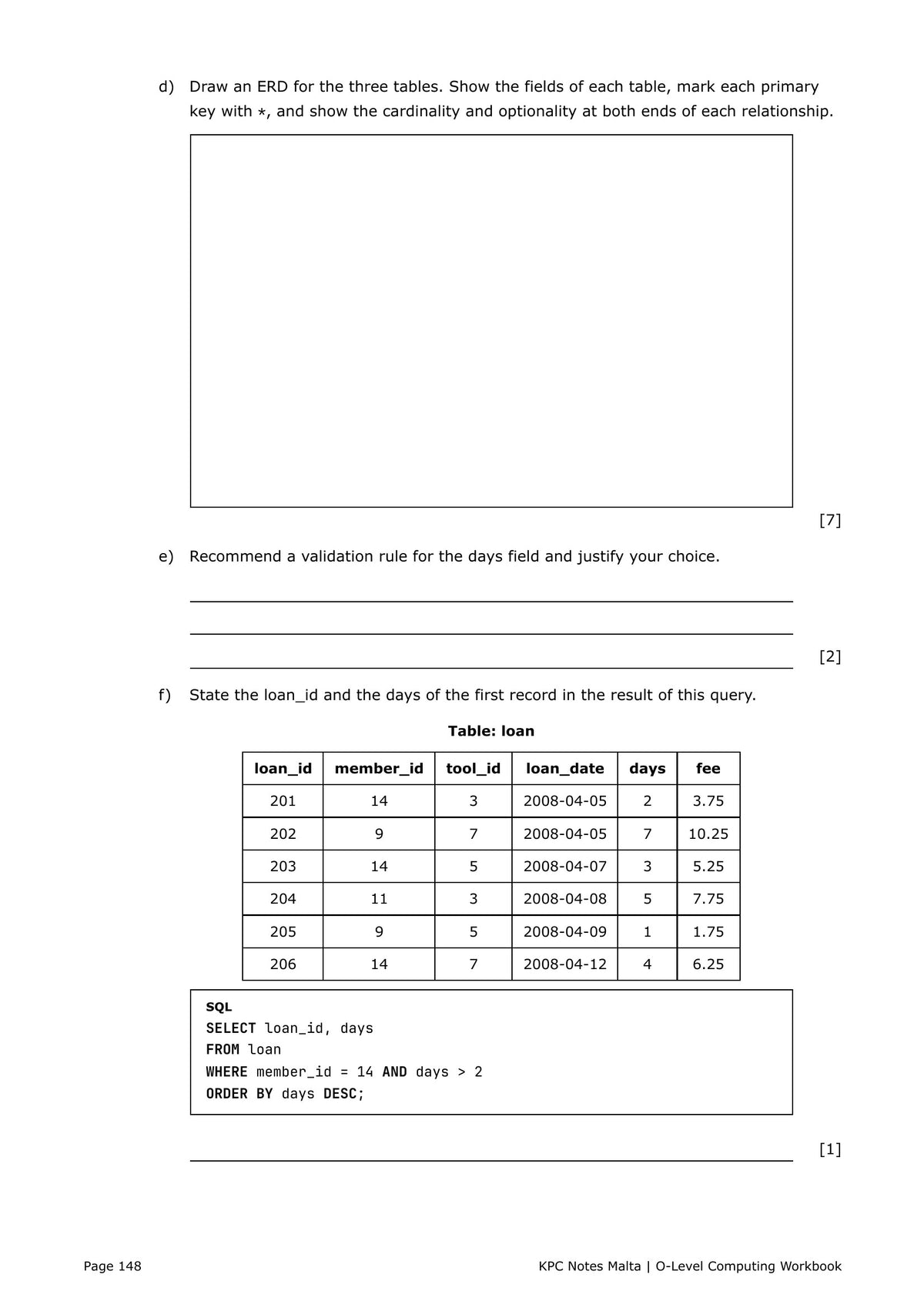 Workbook: databases, drawing an ERD and reading an SQL query (page 148)