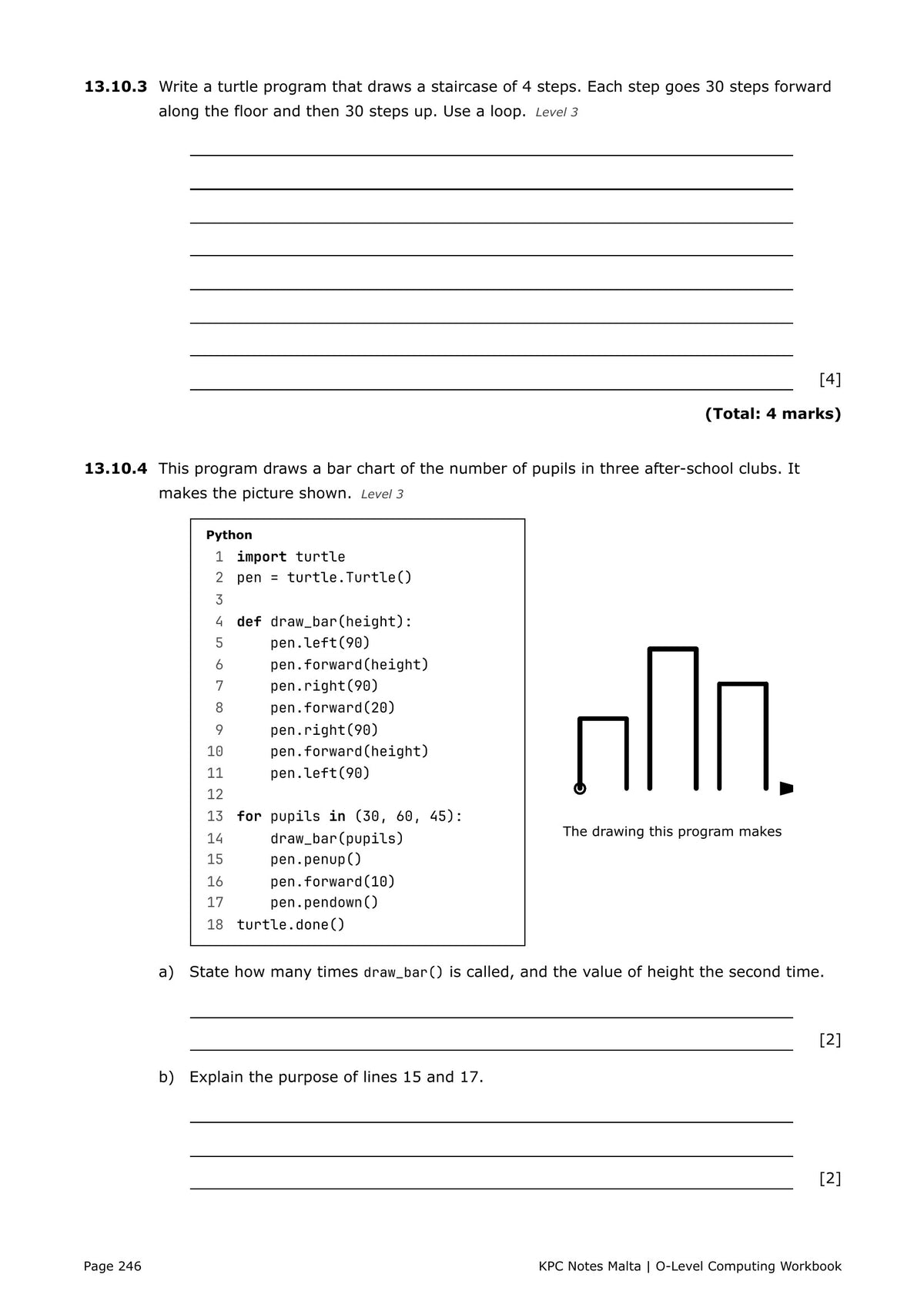 Workbook: reading a Python graphics program and its drawing (page 246)