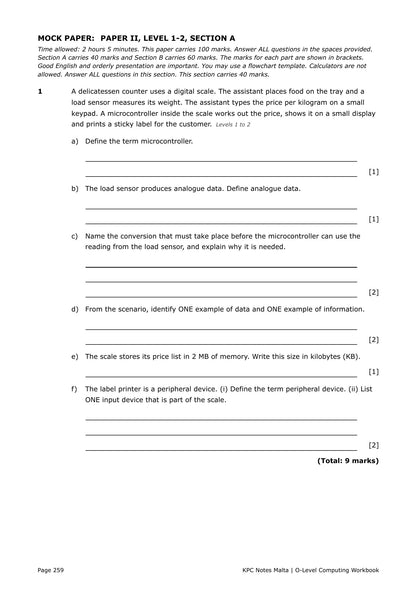 Workbook: the first page of Mock Paper II, Level 1 to 2 (page 259)
