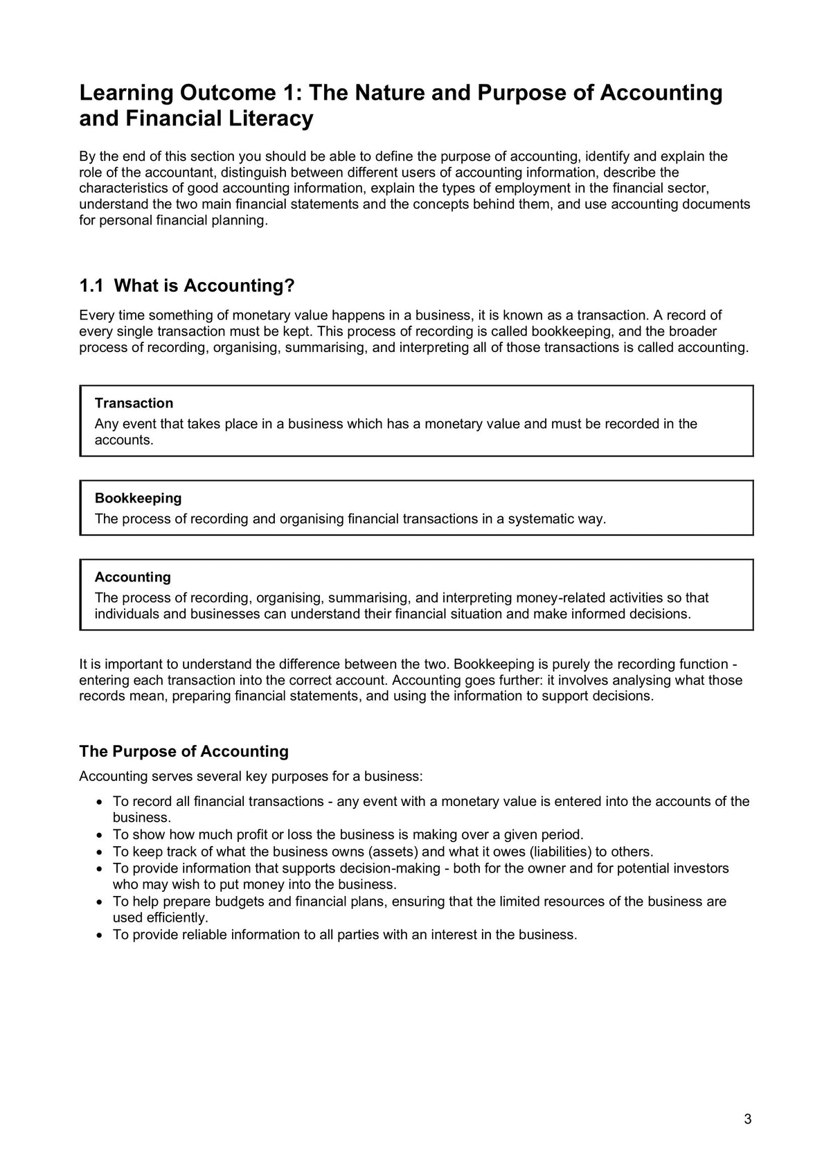 Nature and Purpose of Accounting: bookkeeping against accounting, defined (page 3)