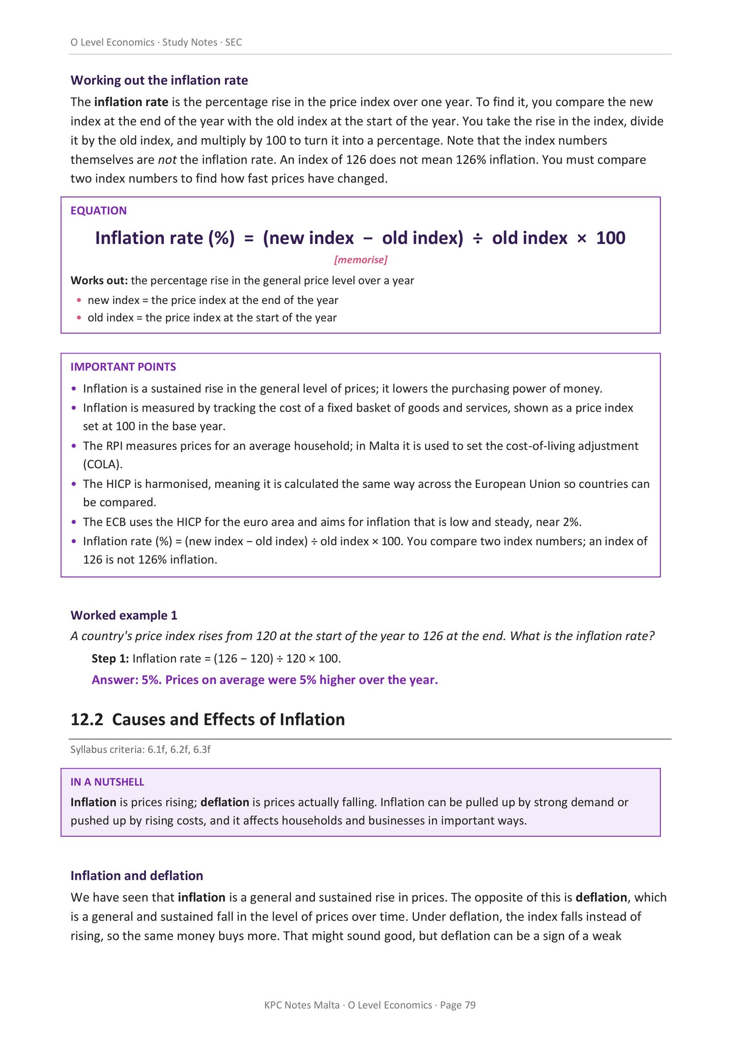 Macroeconomics: working out the inflation rate from a price index (page 79)