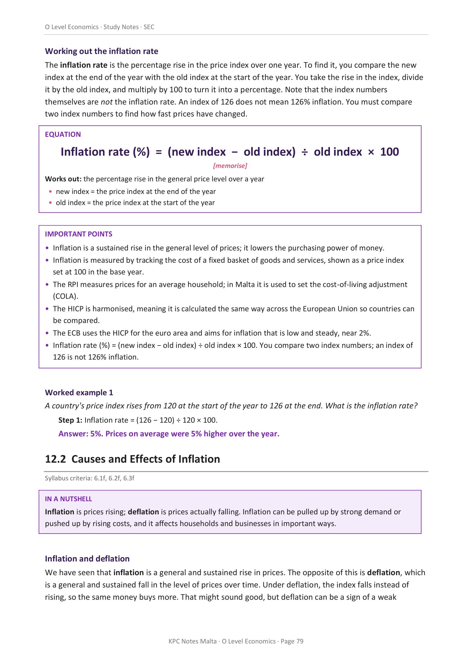 Macroeconomics: working out the inflation rate from a price index (page 79)