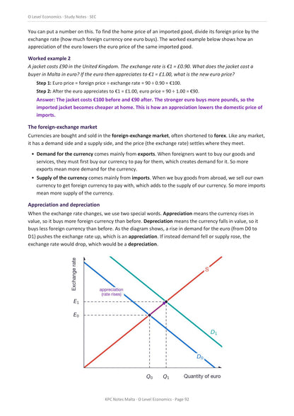 Macroeconomics: a worked exchange-rate calculation on the price of imports (page 92)