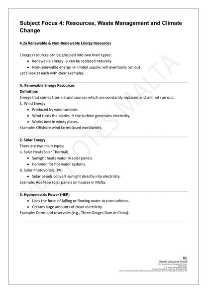 Geography: Resources and Climate Change, renewable against non-renewable energy (page 88)