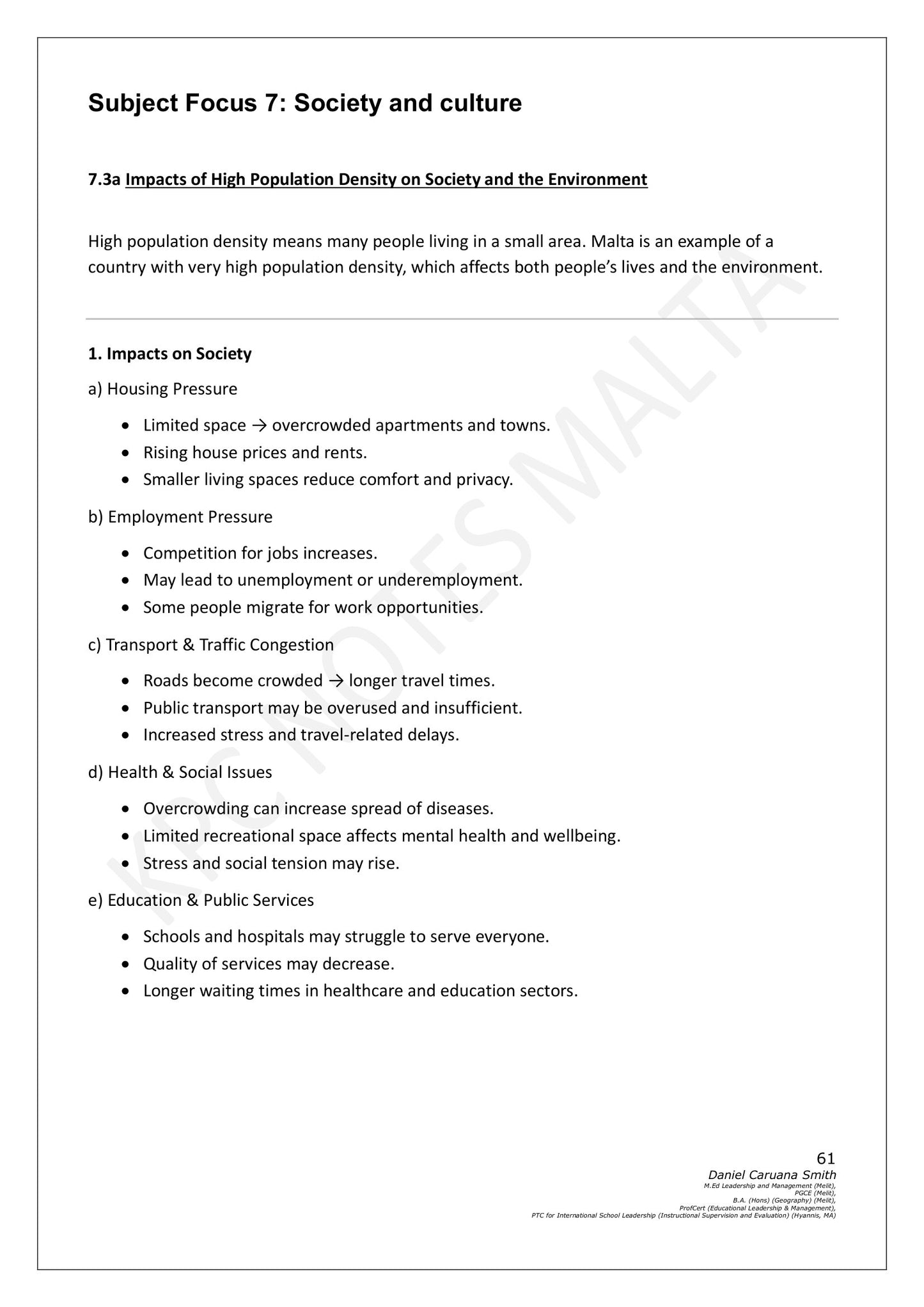 Social Studies: Society and Culture, Malta's high population density (page 61)