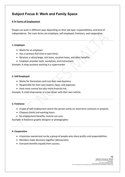 Social Studies: Work and Family Space, the forms of employment (page 78)