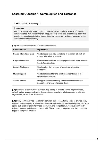 Communities and Tolerance: what a community is, defined and tabulated (page 6)