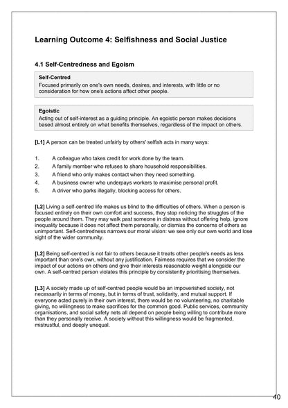 Selfishness and Social Justice: self-centredness and egoism (page 40)