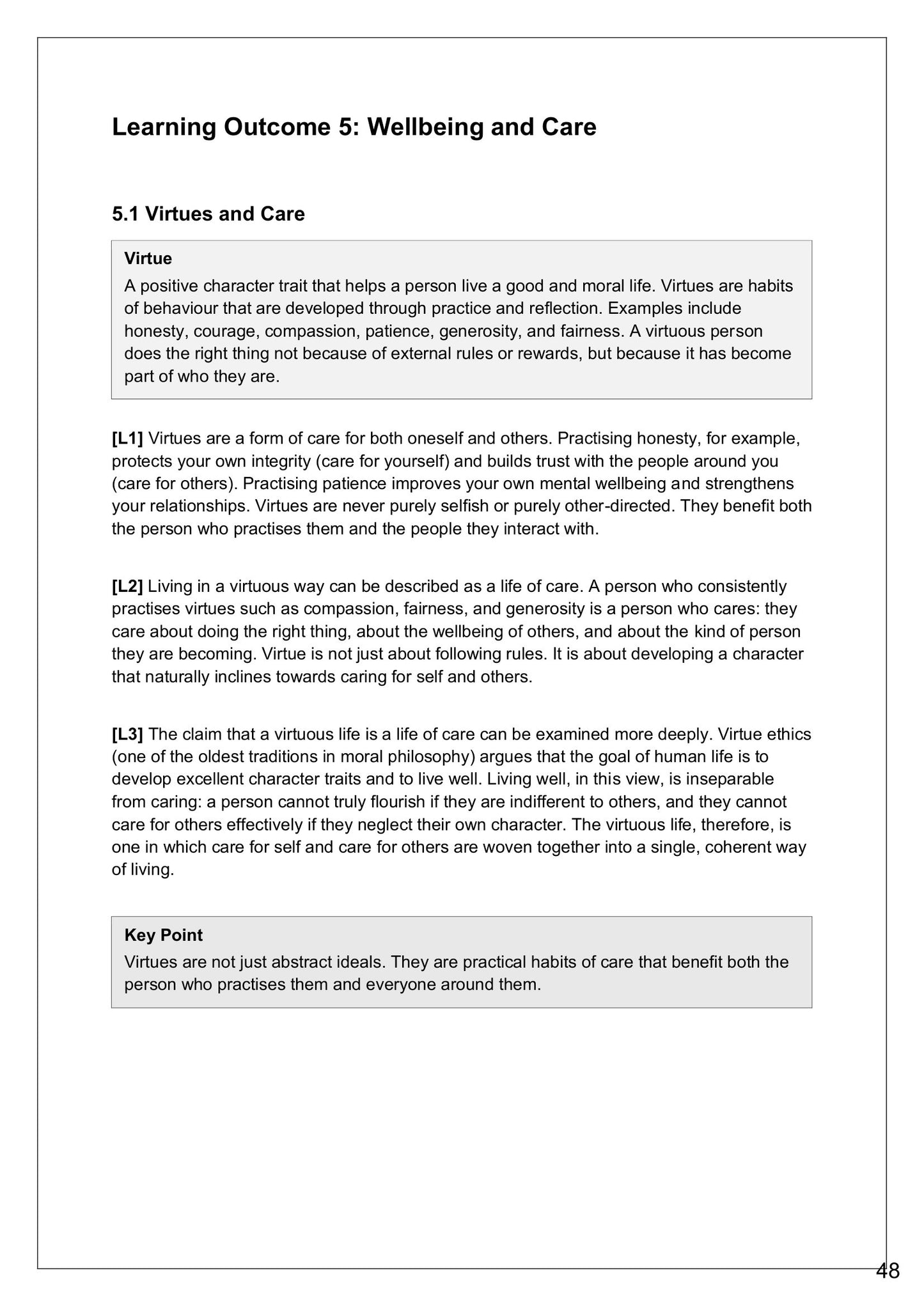 Wellbeing and Care: virtues and care (page 48)