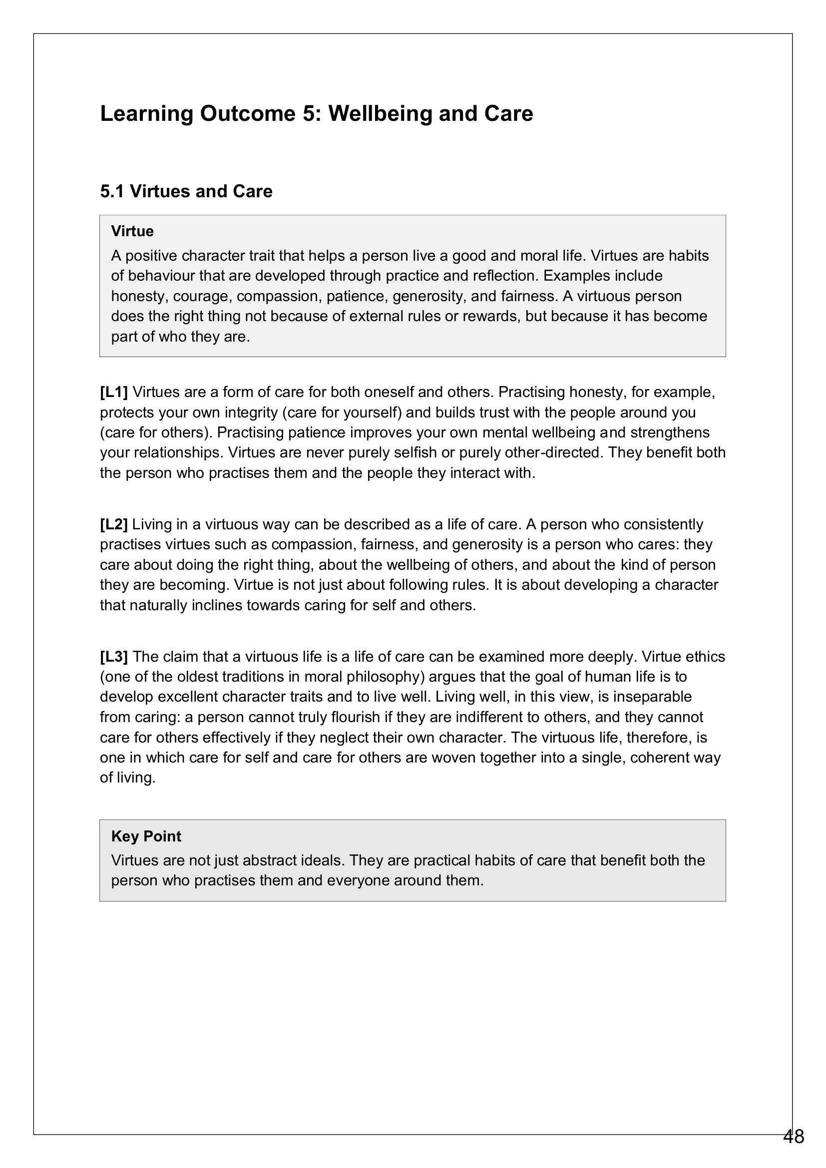 Wellbeing and Care: virtues and care (page 48)
