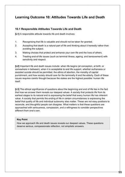 Attitudes Towards Life and Death: what a responsible attitude involves (page 99)