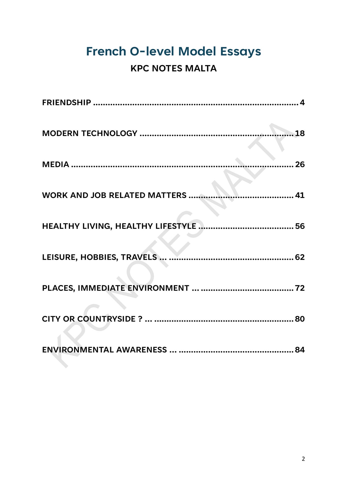 Contents: the nine SEC writing topics covered (page 2)