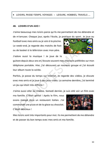 Leisure and Travel: Loisirs d'un ado, a teenager's free time (page 62)