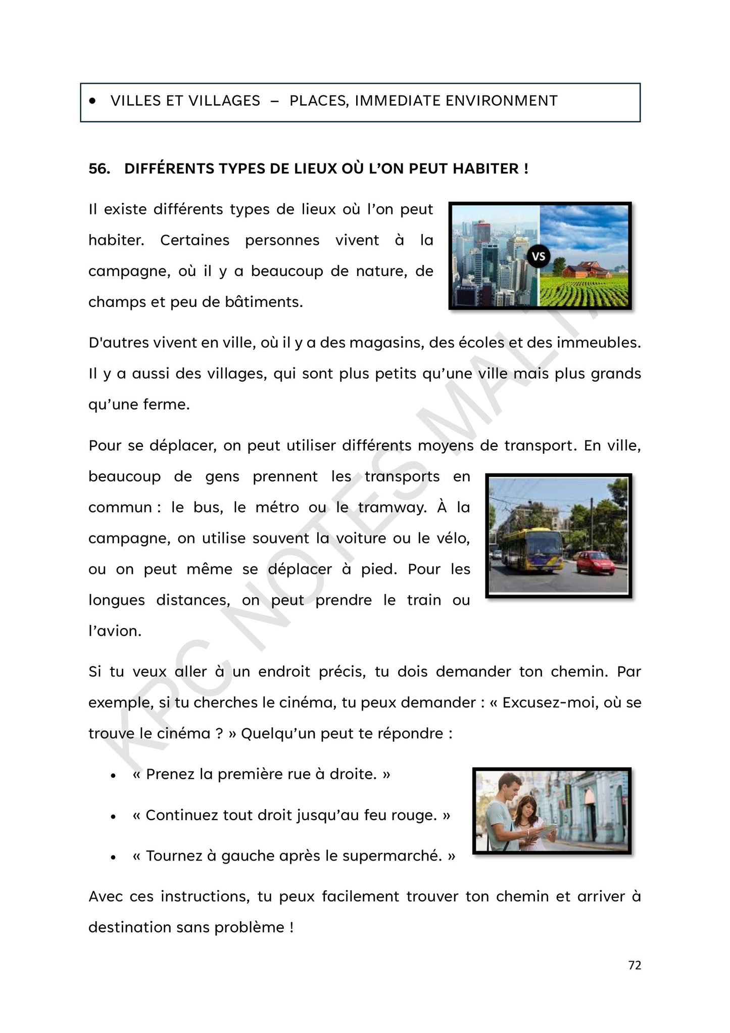 Places: Villes et villages, the different places people live (page 72)